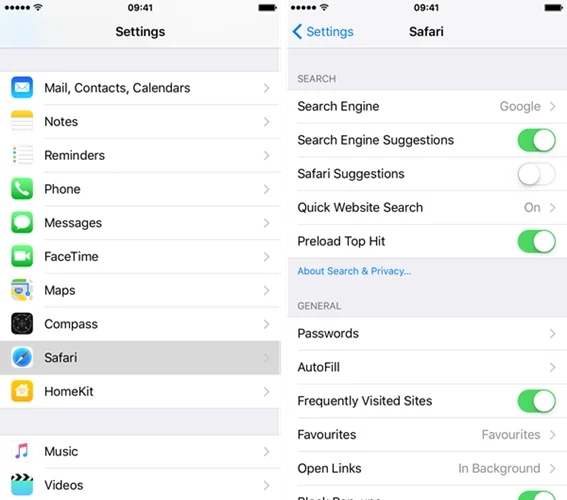turn off safari suggestions iphone