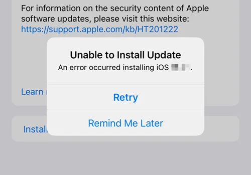 unable to install ios update error