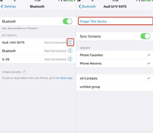 unpair bluetooth iphone