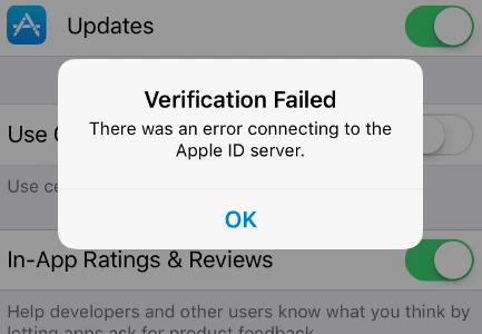 error connecting to the apple id server