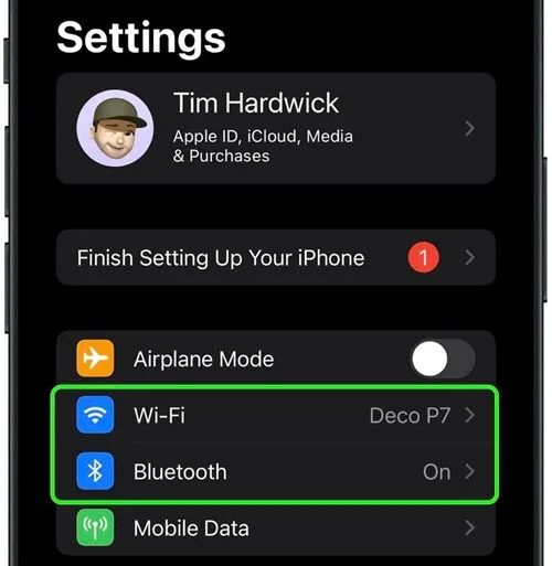 turn on bluetooth and wifi on iphone
