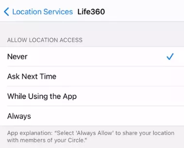 disable life360 location access