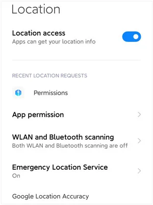 location settings on android