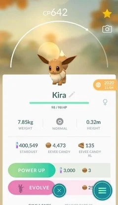 name eevee kira in pokemon go