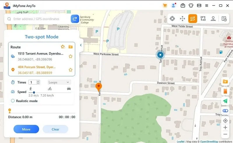 plan two spot route on the map