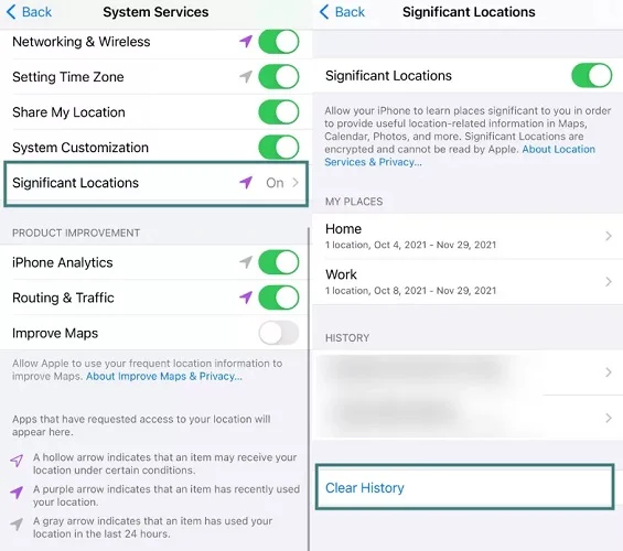 turn off significant locations