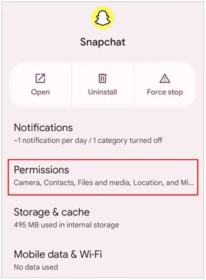 snapchat permissions on android