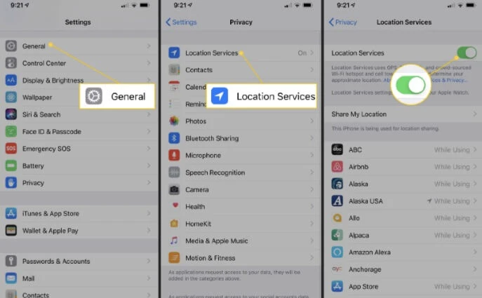 turn on location services on iphone