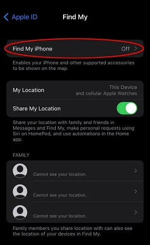 turn on find my iphone