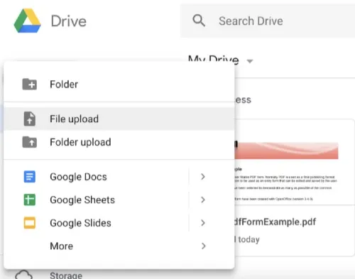 google drive upload file