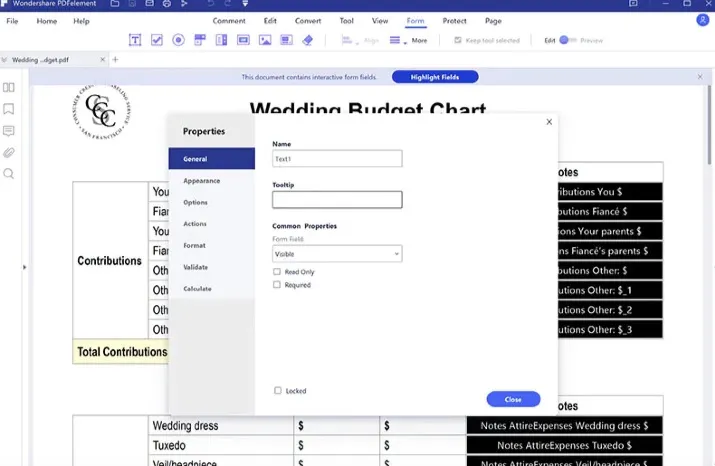 text field properties