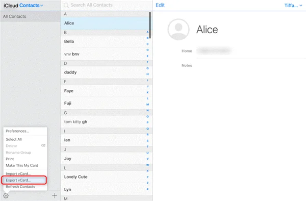 export icloud contacts to iphone