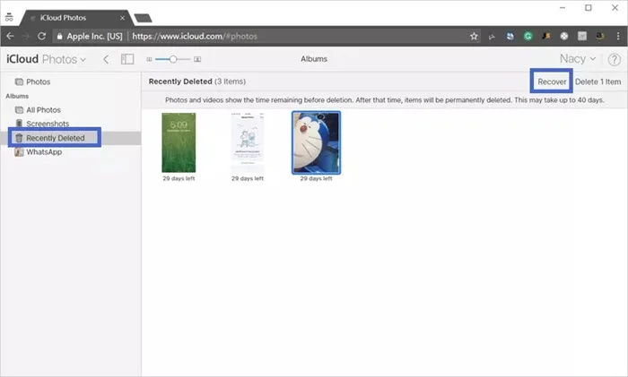 recover recently deleted photos from icloud