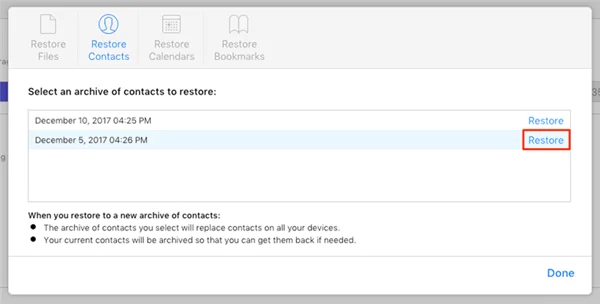 restore contacts from icloud