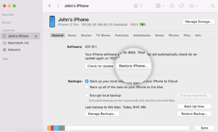 restore iphone mac