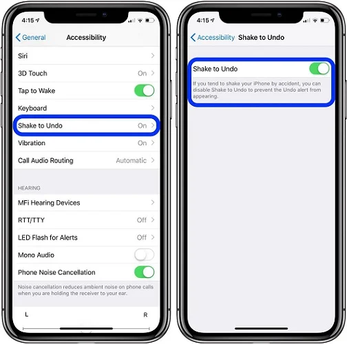 shake to undo iphone