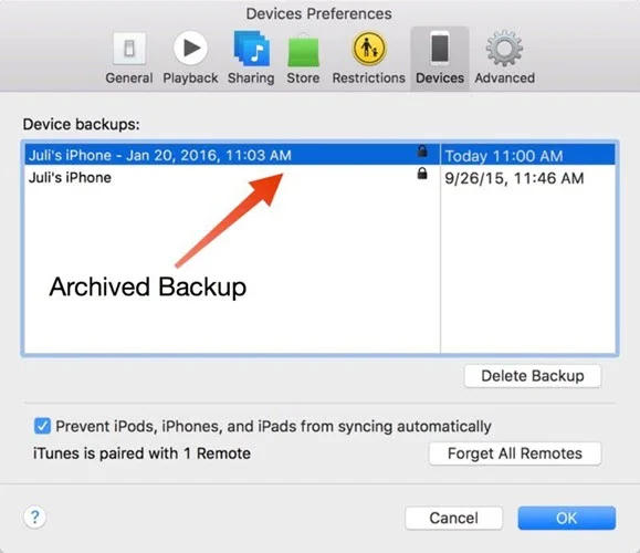 archived iphone backup
