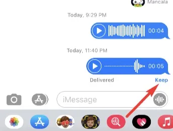 audio messages keep feature