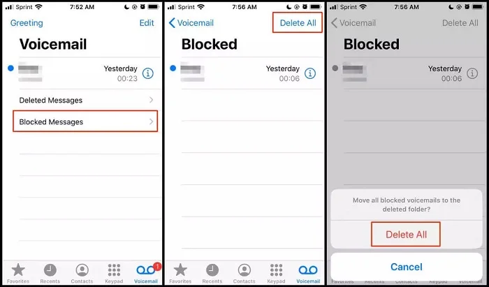 delete blocked voicemail iphone