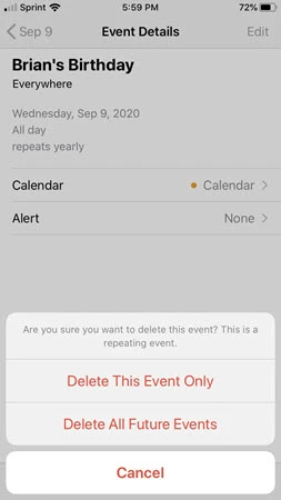 delete calendar events iphone