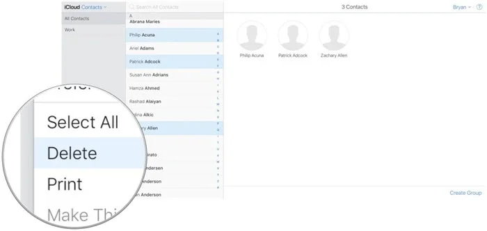 delete multiple contacts in icloud
