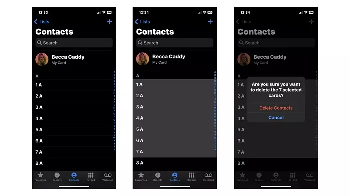 delete multiple contacts in ios 16