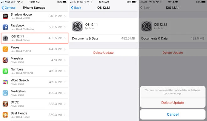 delete software update on iphone