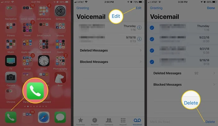 delete voicemail on iphone