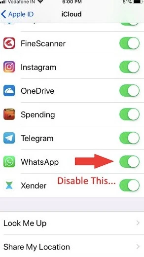 disable whatsapp icloud