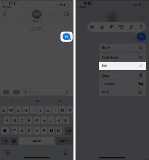 edit message on iphone