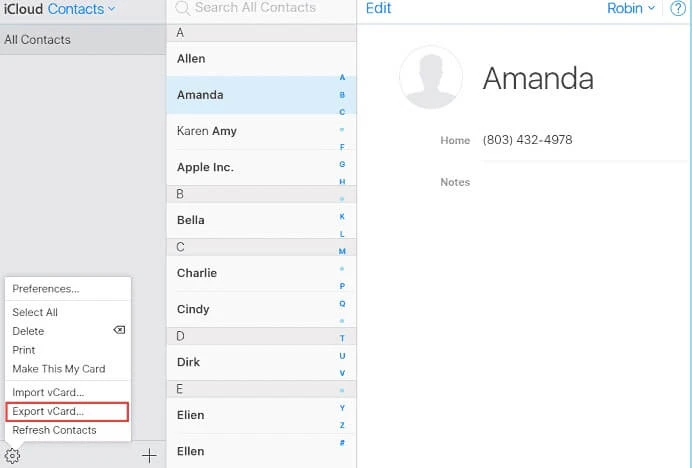 export vcard icloud contacts