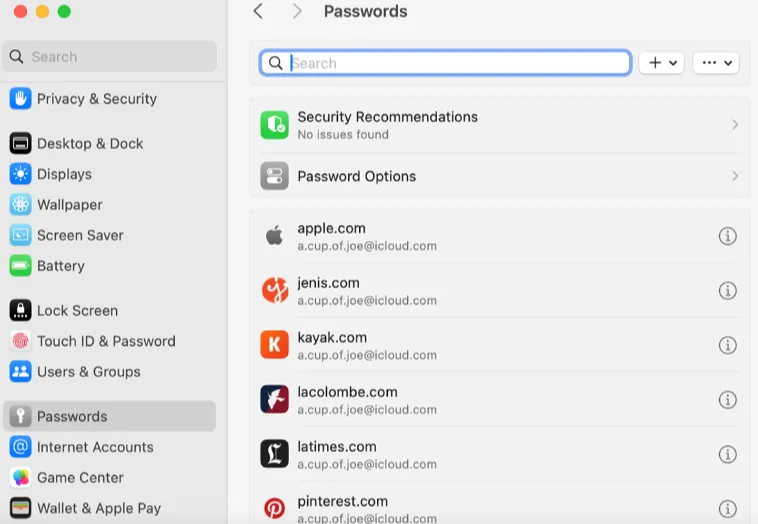 mac preferences password