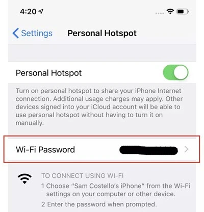 personal hotspot password