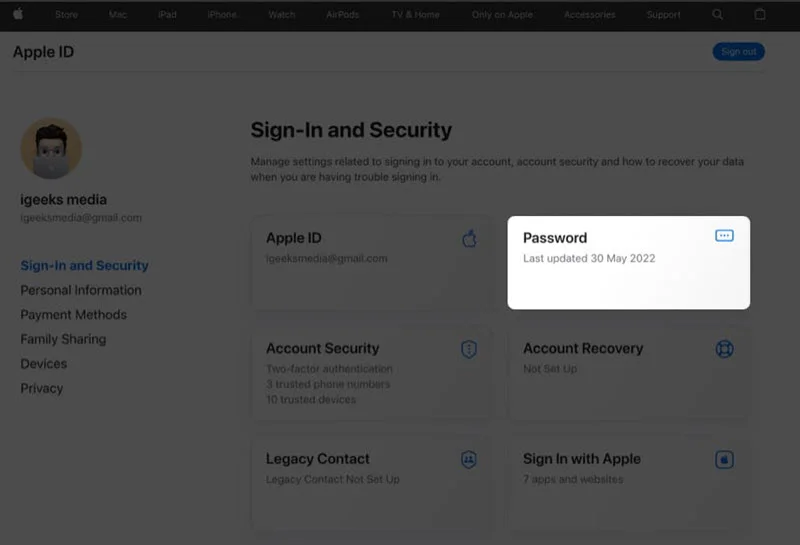 reset apple id password online