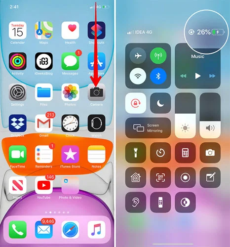 see battery percentage on iphone control center