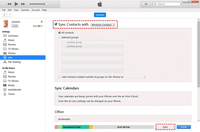 sync contacts with itunes