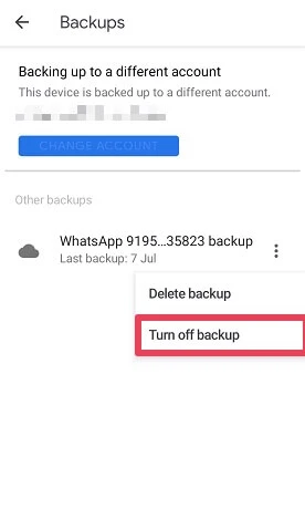 turn off whatsapp backup google drive