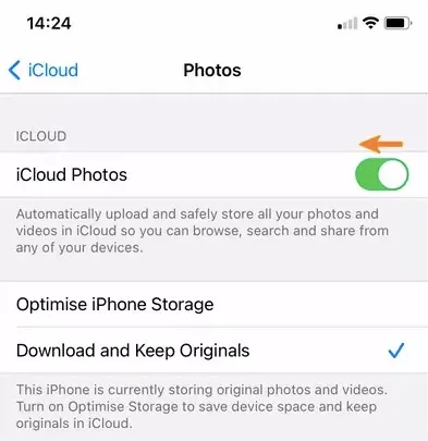 turn off icloud photos iphone