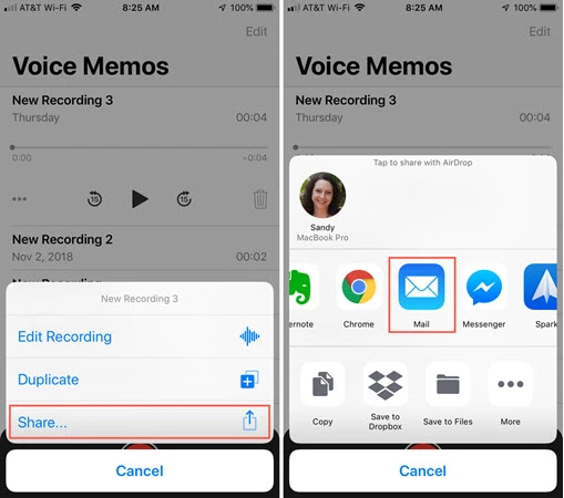 share voice memo via email iphone