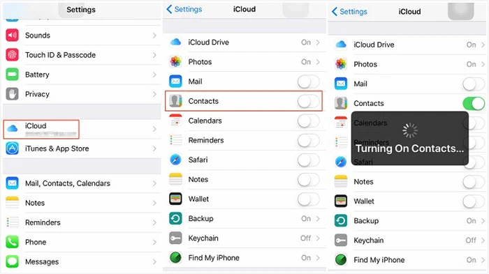 turn on contacts in icloud