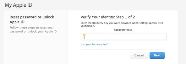 enter recovery key