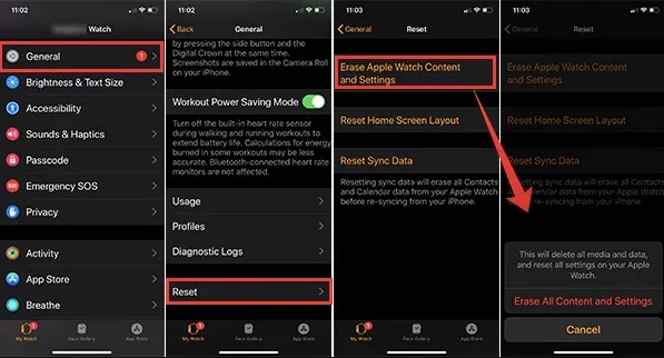 erase apple watch content and settings