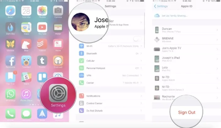 sign out apple id on iphone