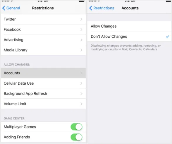 iphone restrictions account