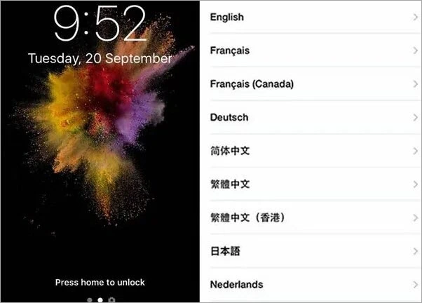 lock screen language option