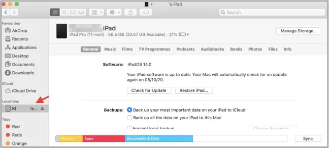 restore disabled ipad finder