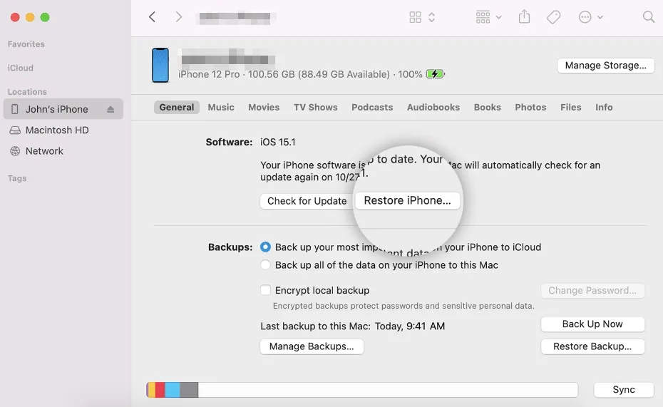 restore iphone finder