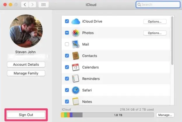 sign out of icloud mac