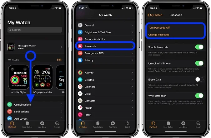 turn off apple watch passcode on iphone