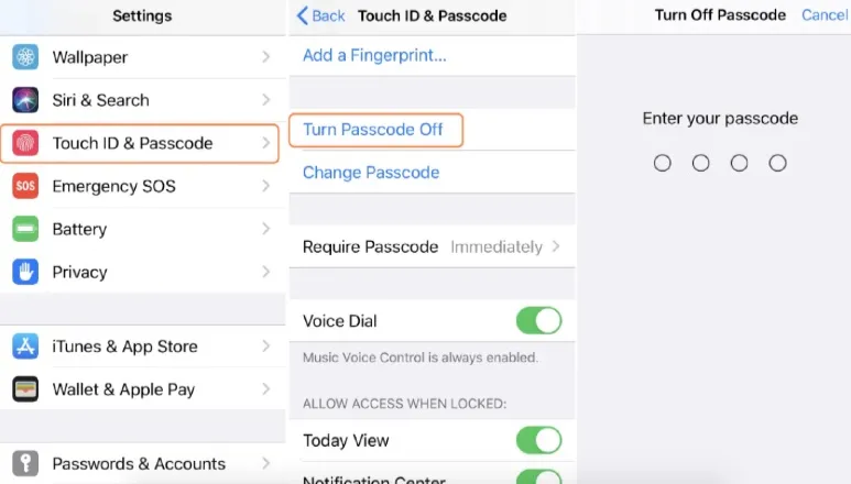 turn off passcode